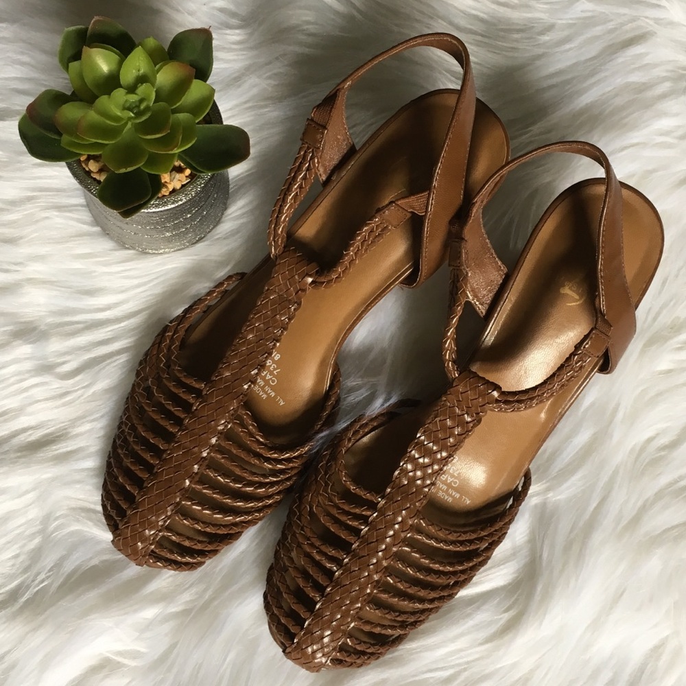 Woven T-Strap wedges